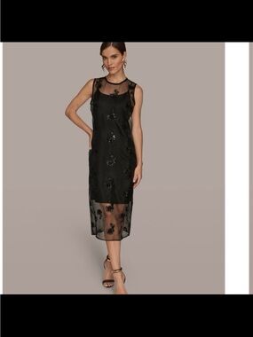 NWT Donna Karan women’s embroidered sequin slip sleeveless dress black size 10